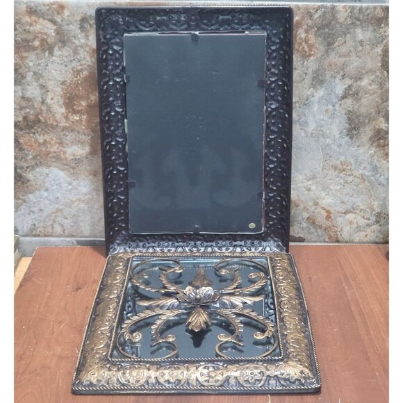 Wall Hanging Decor Mirror Metal Floral Pattern Overlay Wrought Metal Frame - Picture 5 of 13